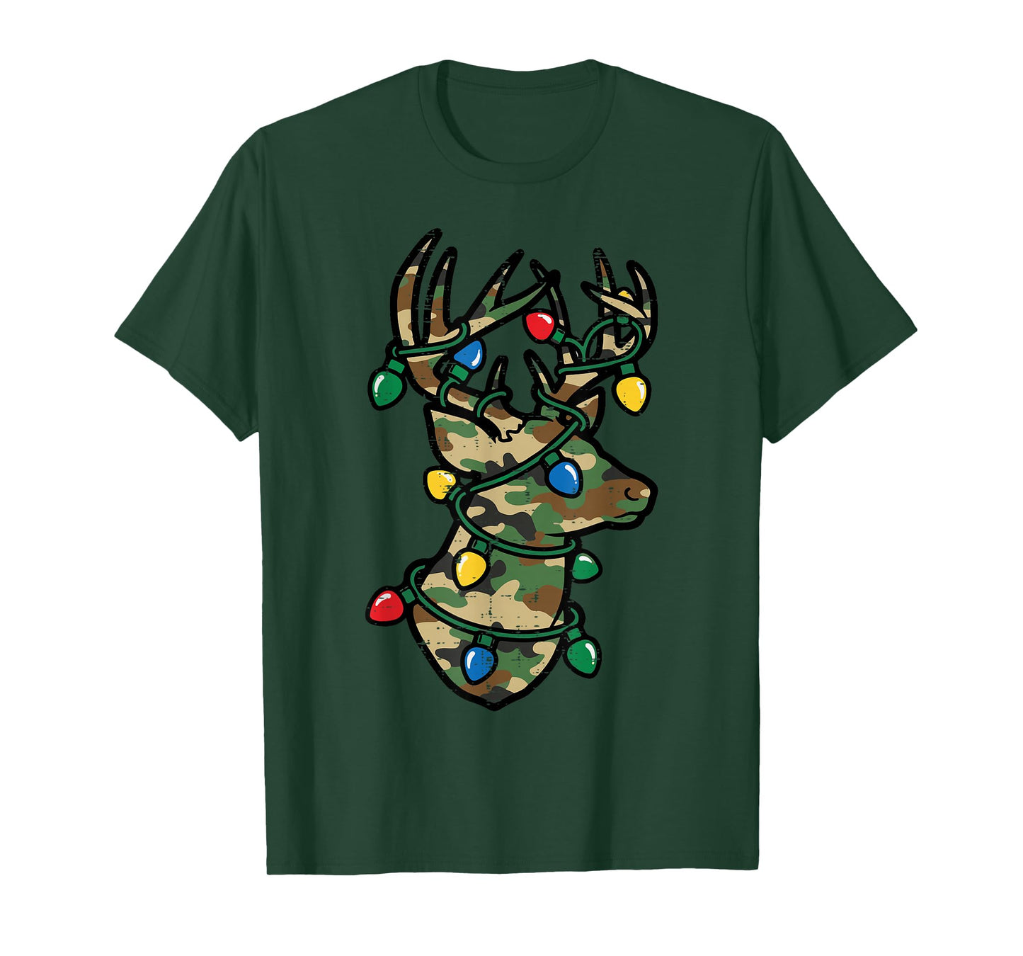 Christmas Reindeer Silhouette Camo Xmas Lights Men Women Kid T-Shirt