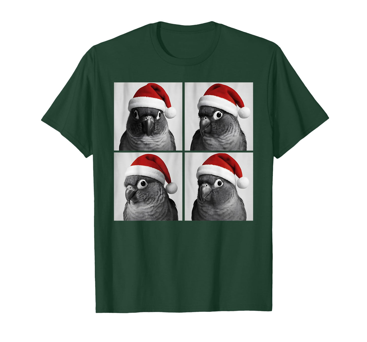 Funny Christmas Green Cheek Conure Santa Photo Booth Parrot T-Shirt