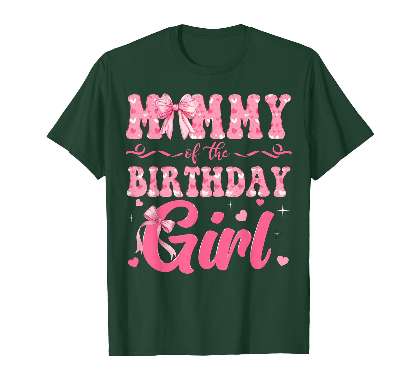 Mommy of The Birthday Girl Family Pink Coquette Bow T-Shirt