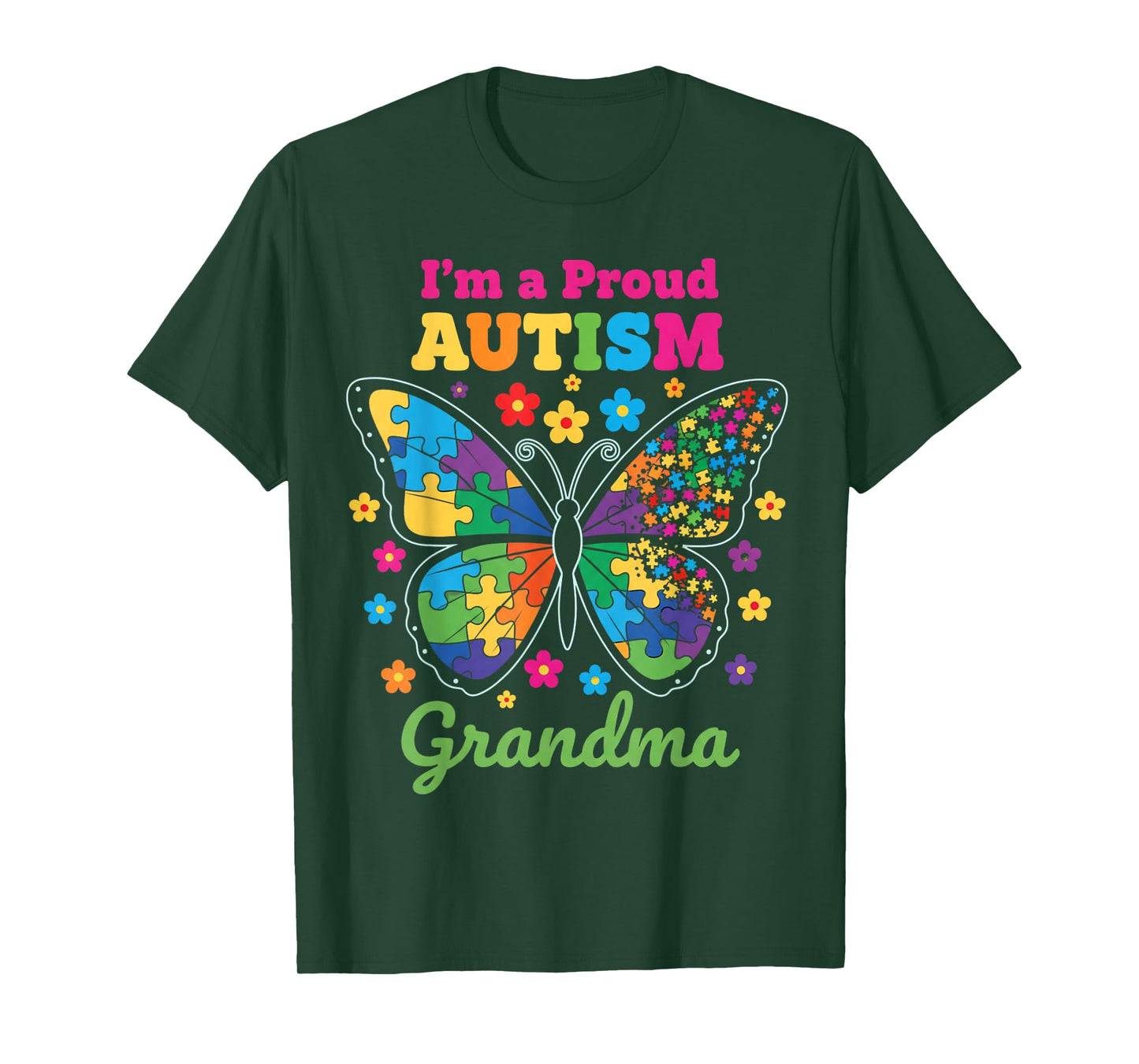I'm A Proud Grandma Autism Awareness Flowers Butterfly T-Shirt
