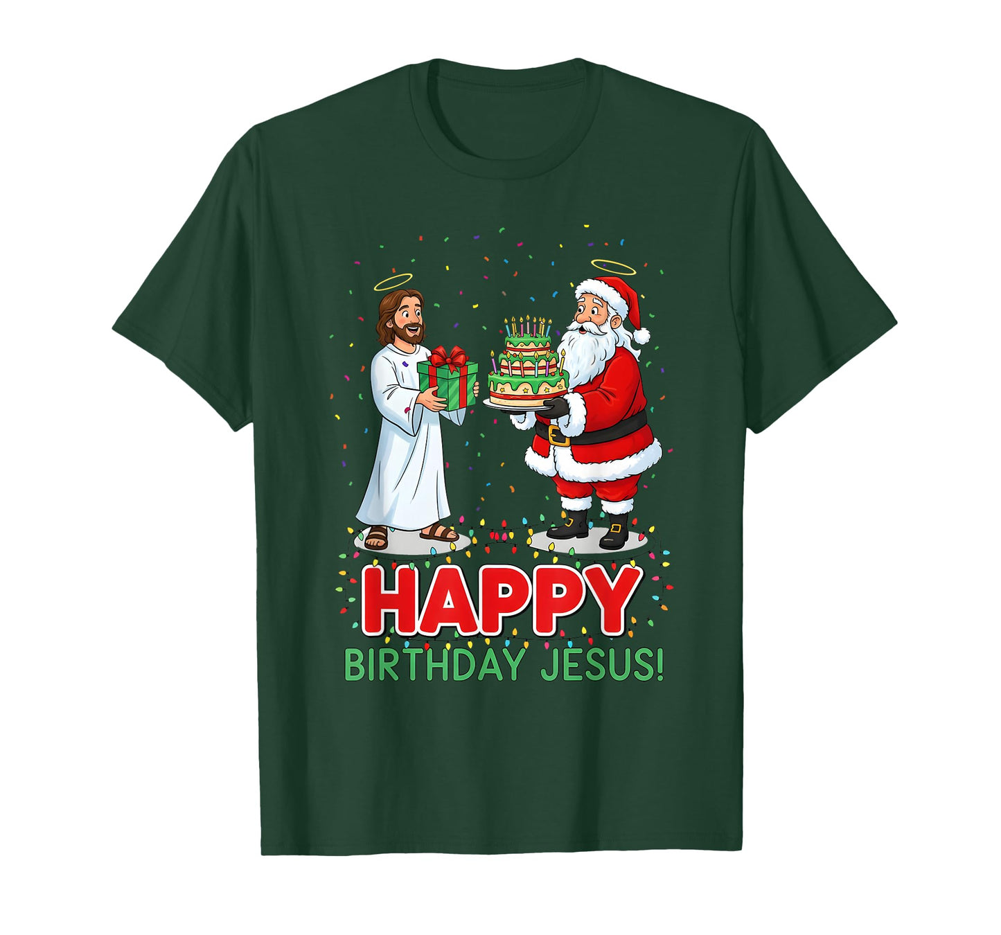 Happy Birthday Jesus Christian Christmas Santa and Jesus Fun T-Shirt