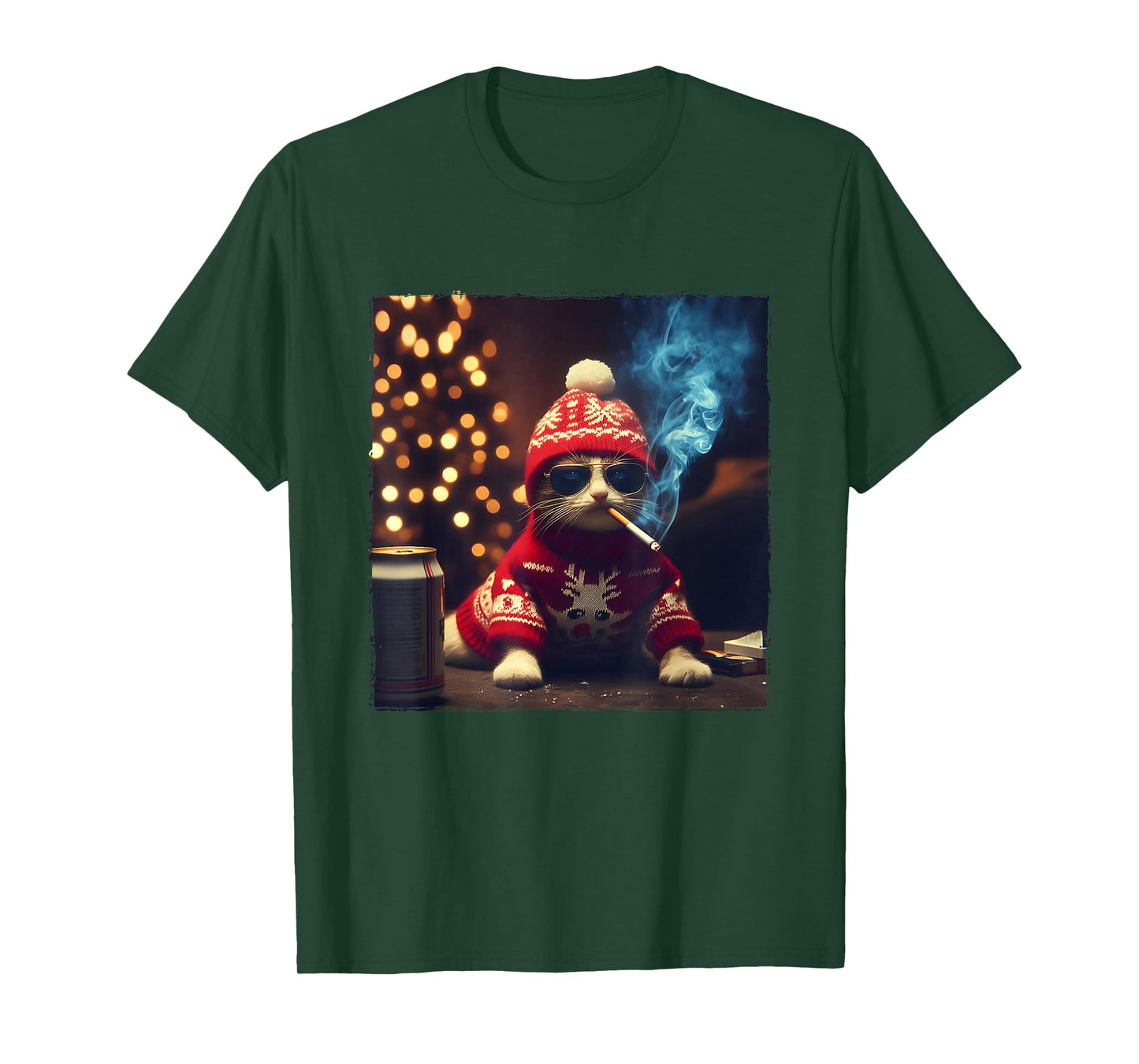 Smoking Cat Santa Hat Kitten Beverage Meme Sweatshirt Jumper T-Shirt