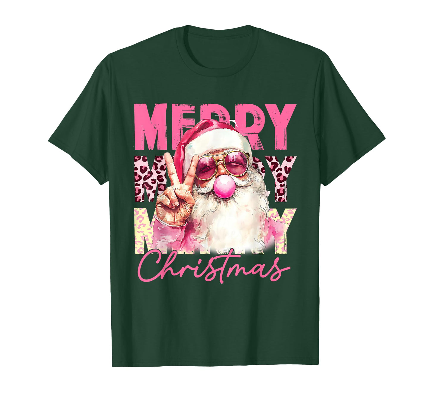 Santa Blowing Bubble Gum Christmas Pink Santa Shirt Women T-Shirt
