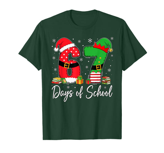 Happy 67 Days of School Six Seven 67 Christmas Santa Elf Kid T-Shirt