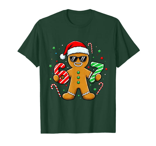 Funny Gingerbread Six Seven 67 Ice Cream Drip Christmas Boys T-Shirt