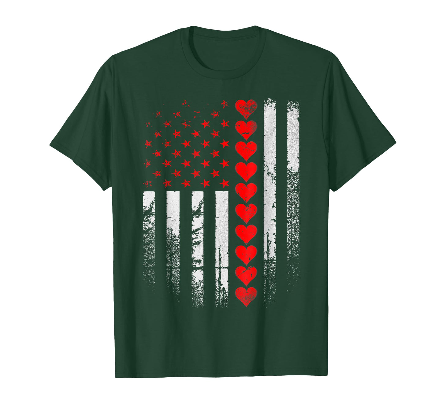Vintage American Flag Hearts Valentine Mens Boys Kids T-Shirt