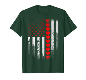 Vintage American Flag Hearts Valentine Mens Boys Kids T-Shirt