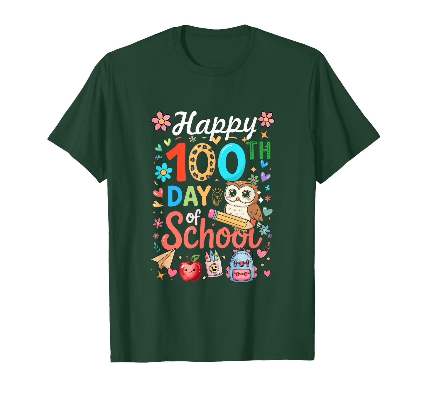 Happy 100th Day of School Colorful Owl Students Teacher T-Shirt