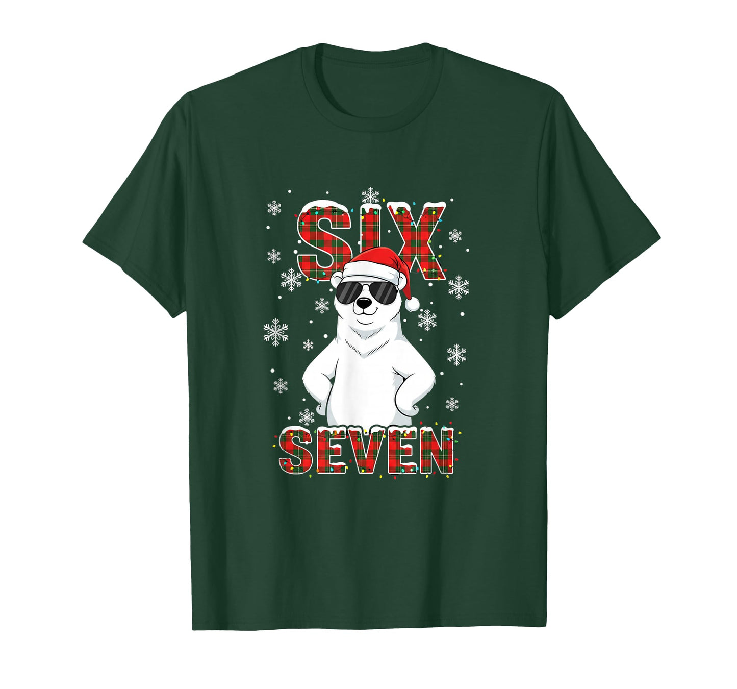 Funny Six Seven Polar Bear Christmas 67 Santa Hat Winter T-Shirt