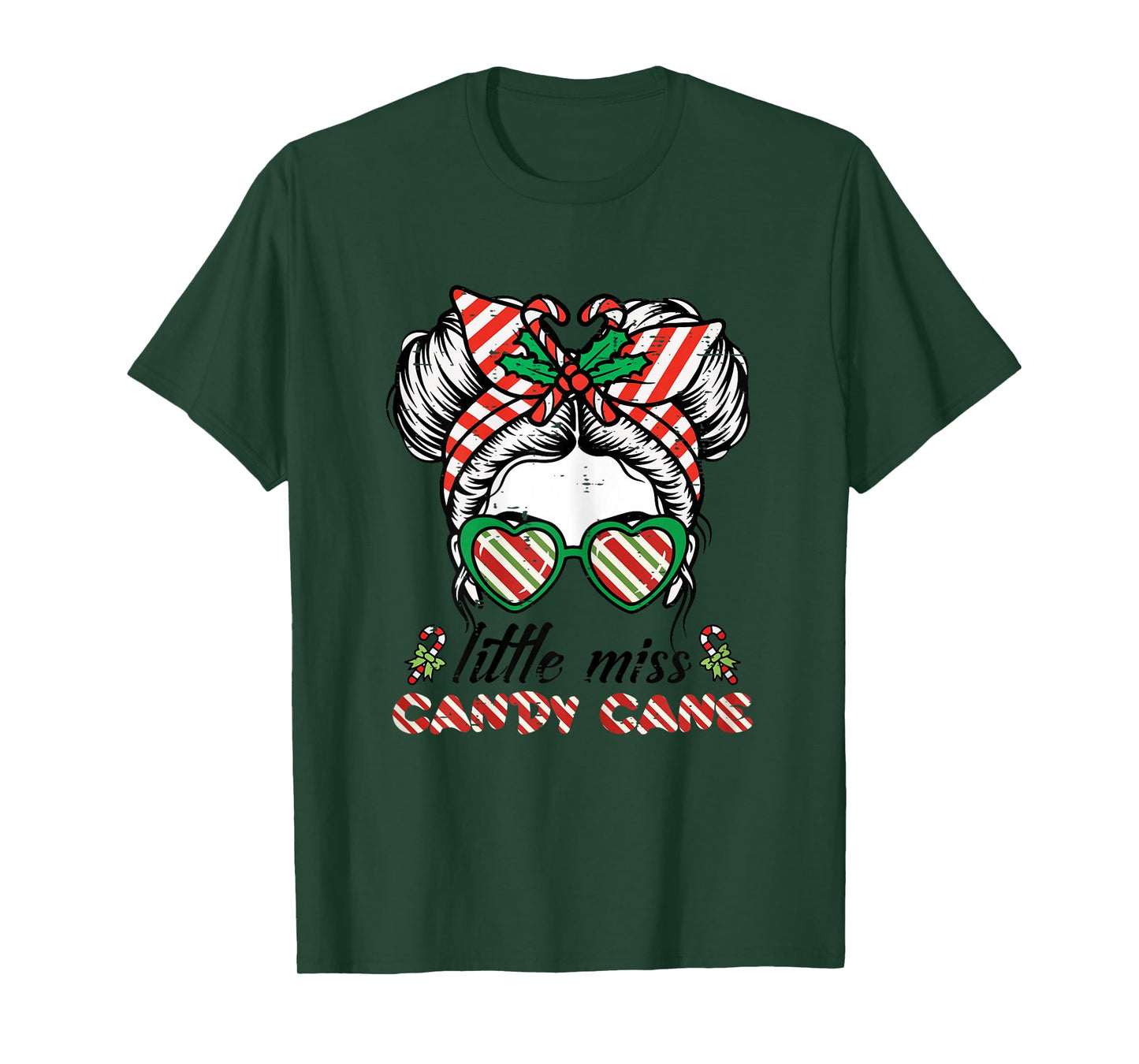 Christmas Miss Candy Cane Bun Little Xmas Girls Kids Toddler T-Shirt