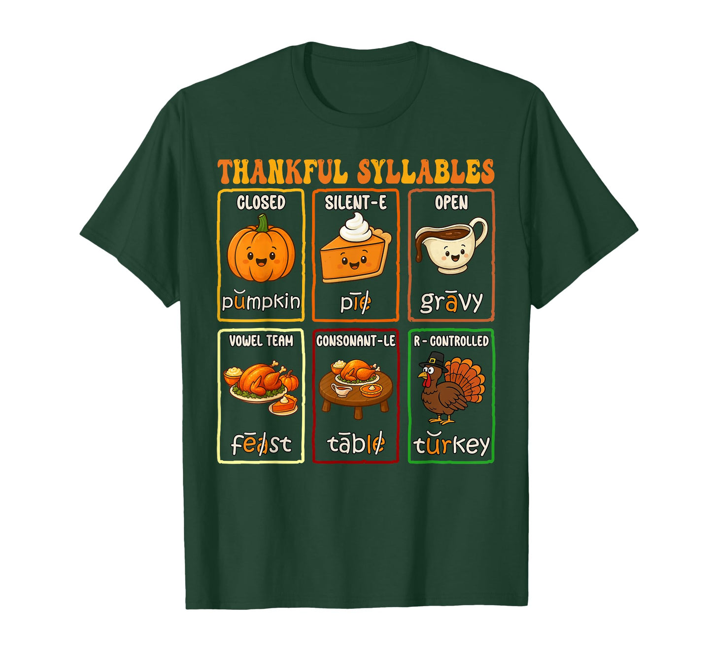 Thankful Syllables Thanksgiving Phonics Reading Teacher Fall T-Shirt