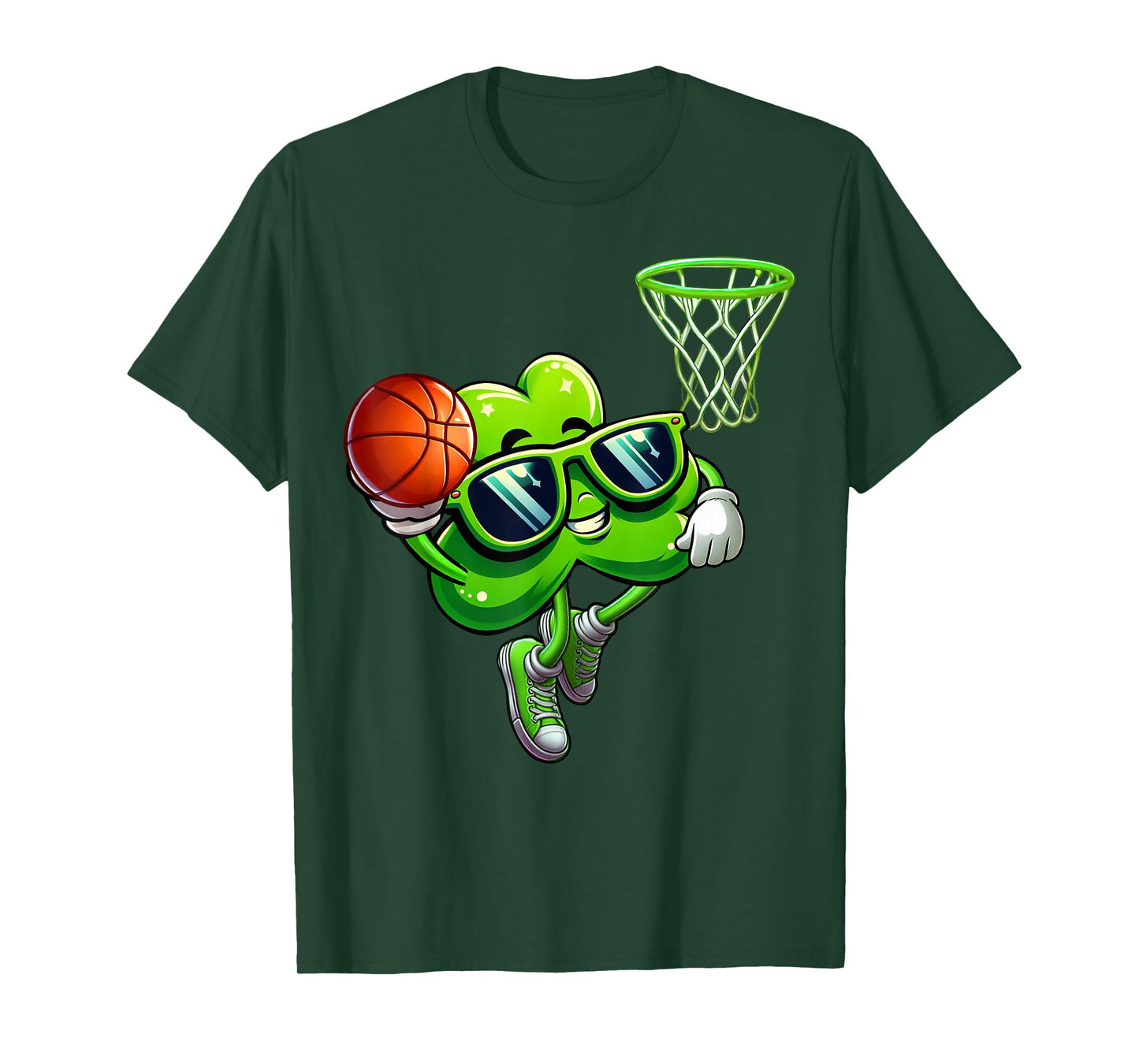 St Patricks Day Funny Shamrock Playing Basketball Kids Boys T-Shirt