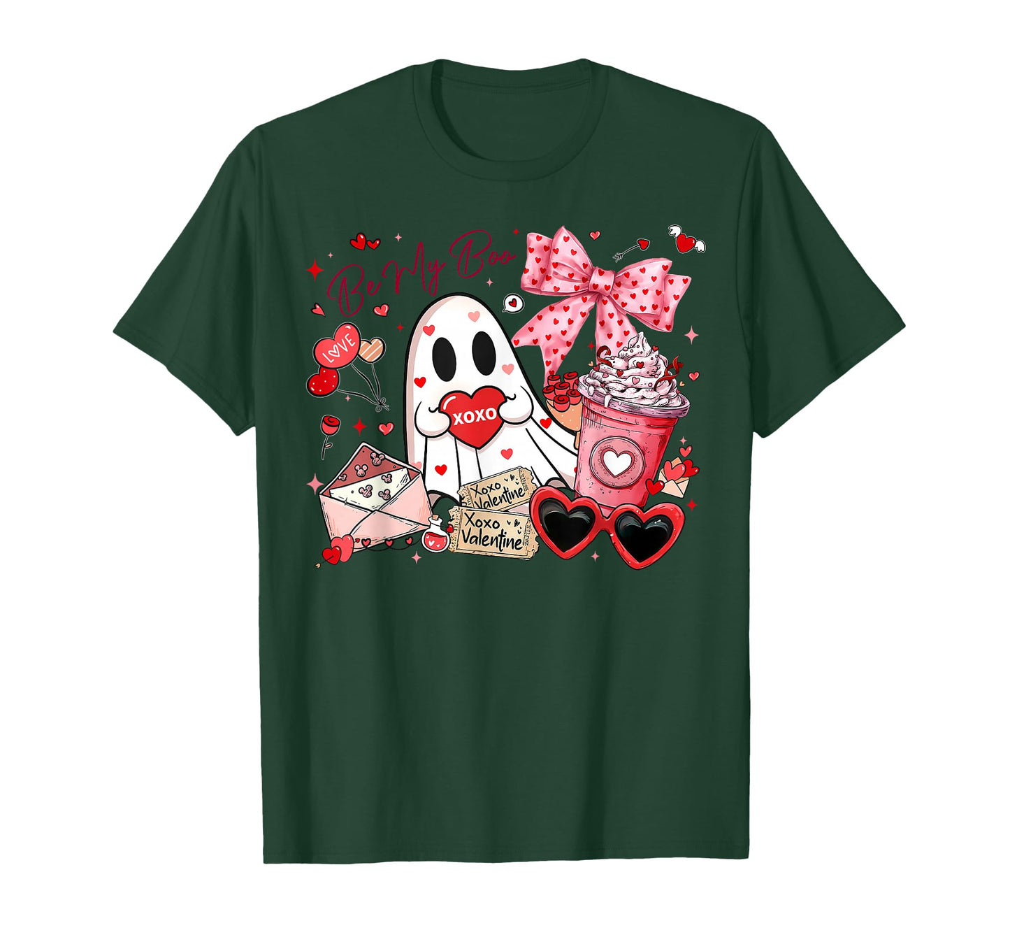 Preppy Be My Boo XOXO Ghost Coquette Bow Valentine's Day T-Shirt