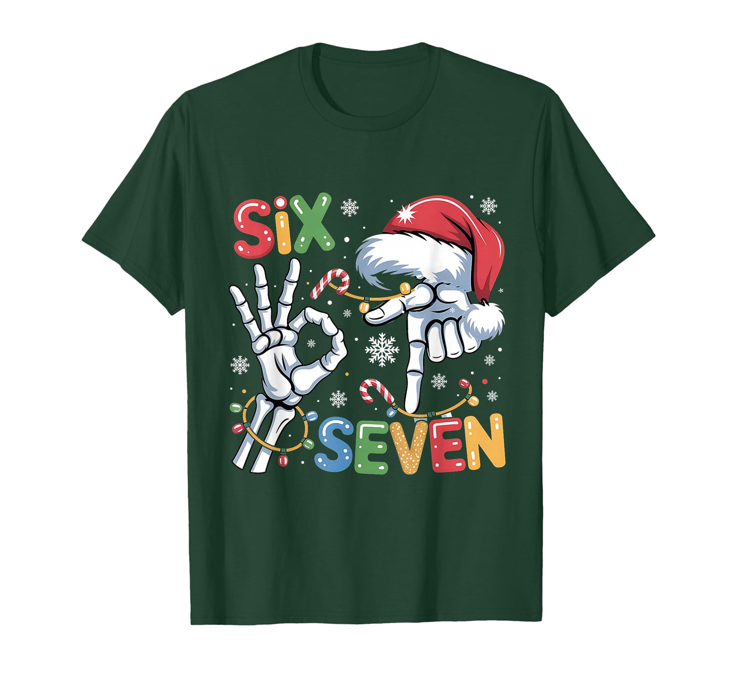 Six Seven Funny Skeleton Hands Meme Christmas Art T-Shirt