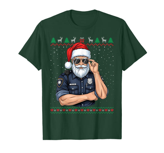 Santa Police Officer Christmas Funny Ugly Sweater T-Shirt
