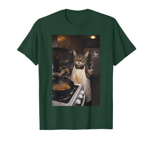 Funny Cat Lady Meme Cooking Cat Vintage Cat Smoking T-Shirt