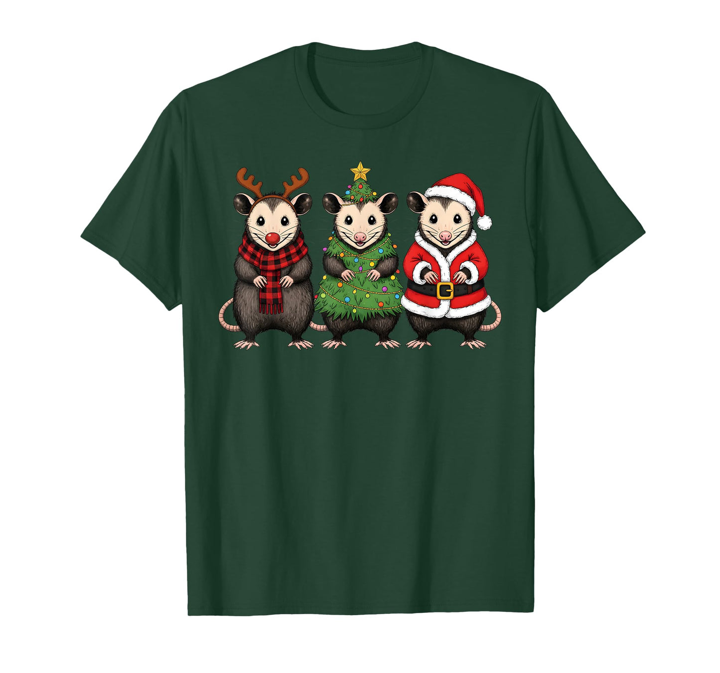 Retro Christmas Opossum Santa Reindeer T-Shirt