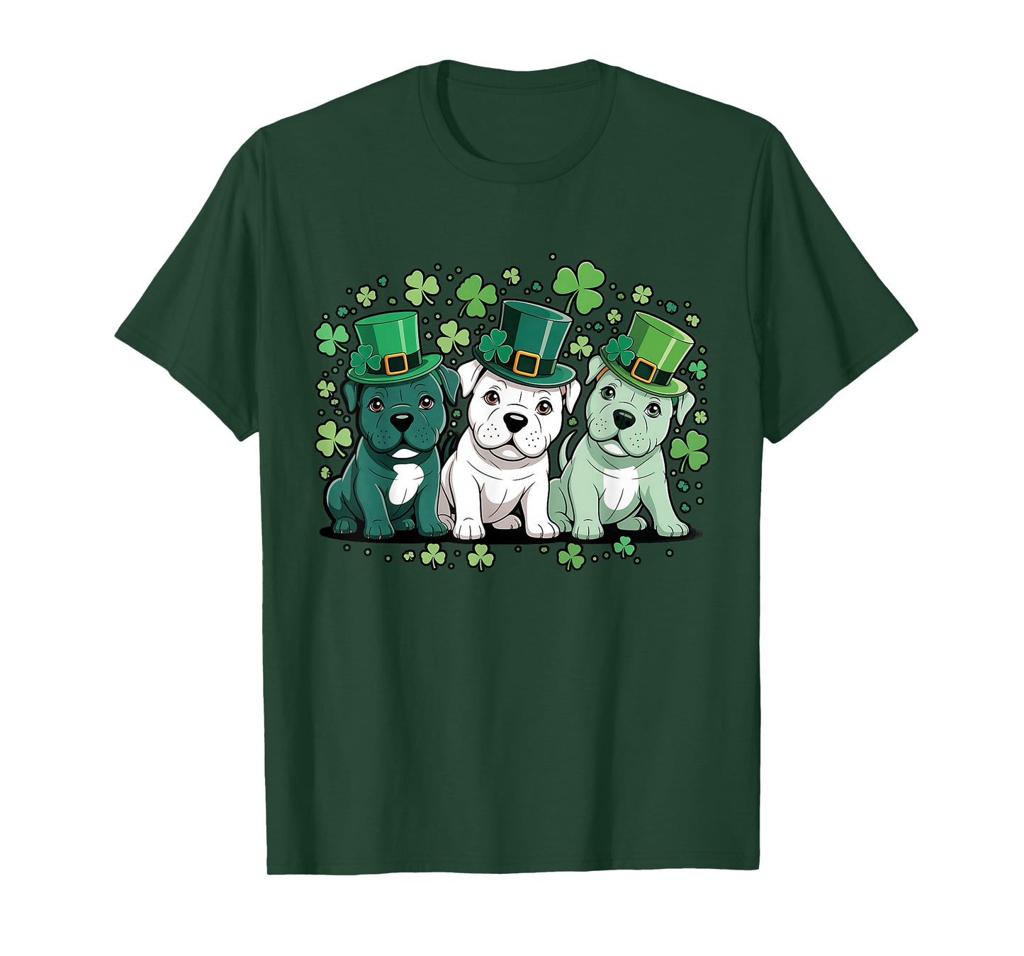 Three Pitbull Dogs St Patricks Day Women Men Kids T-Shirt
