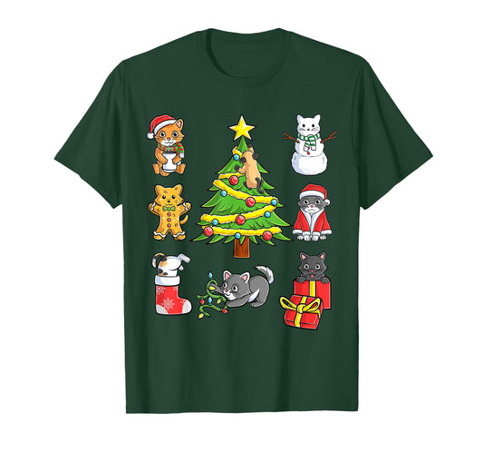 Cats Christmas Tree Funny Xmas Holiday Santa Cat Boys Girls T-Shirt