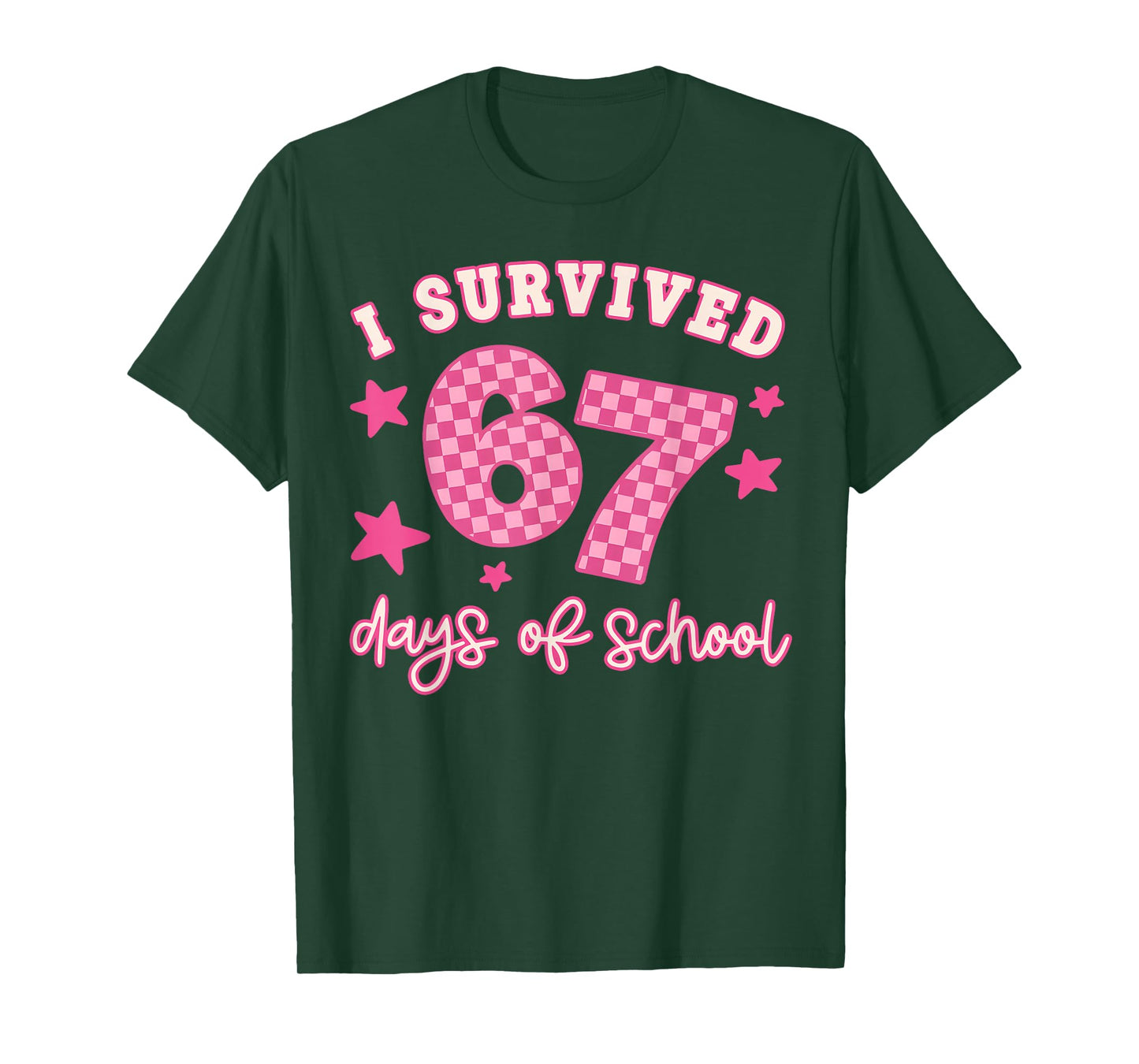 I Survived 67 Days of School Pink Checker Style T-Shirt