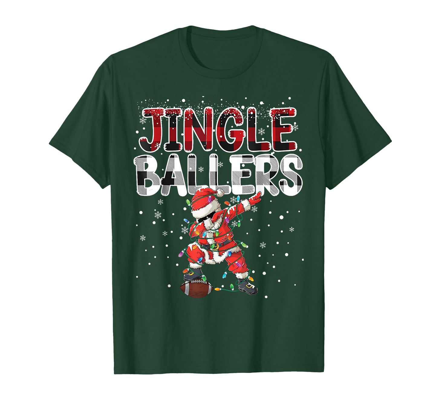 Jingle Ballers Santa Football Christmas Soccer Plaid T-Shirt