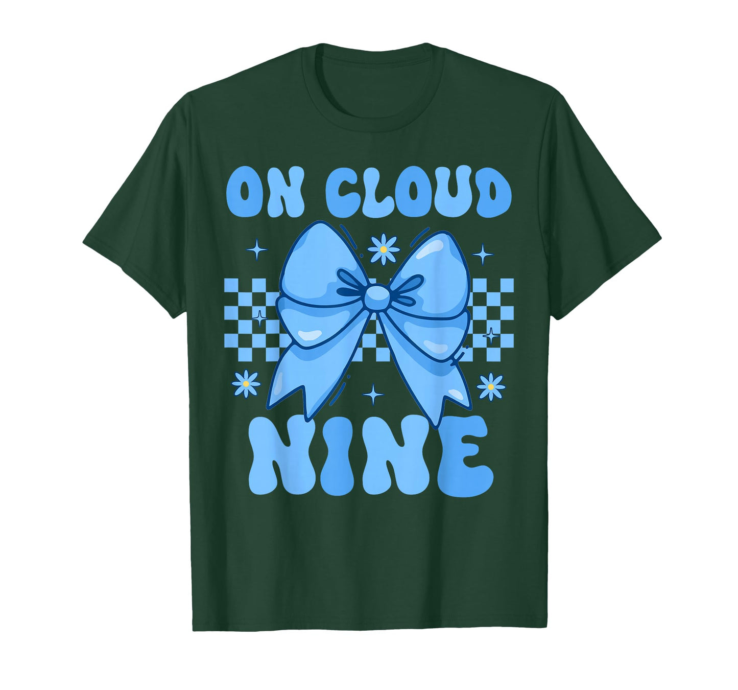 On Cloud Nine Bday 9th Birthday Girl Coquette Bow Blue T-Shirt