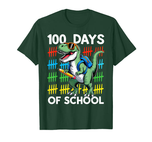 100 Days of School Dinosaur Boys Kids 100th Day of School T-Shirt