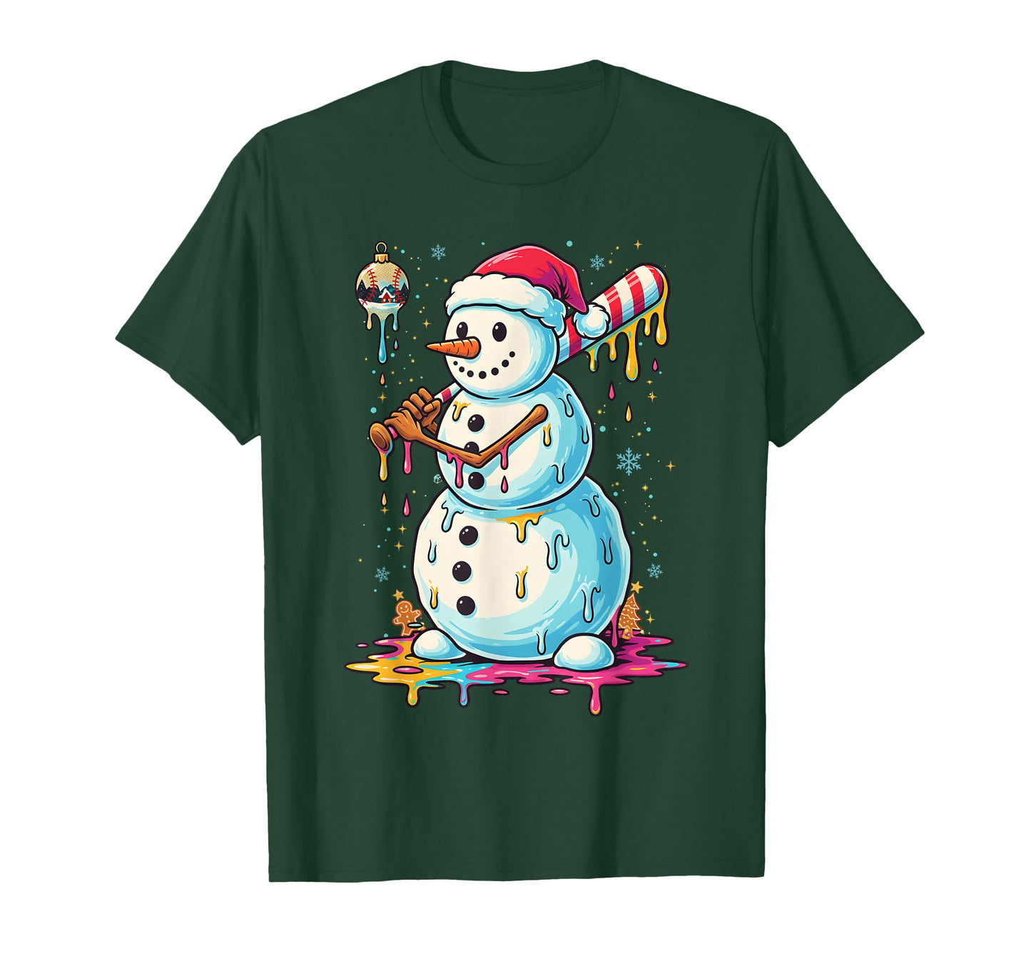 Christmas Baseball Snowman Drip for Boys Men Girls Women T-Shirt
