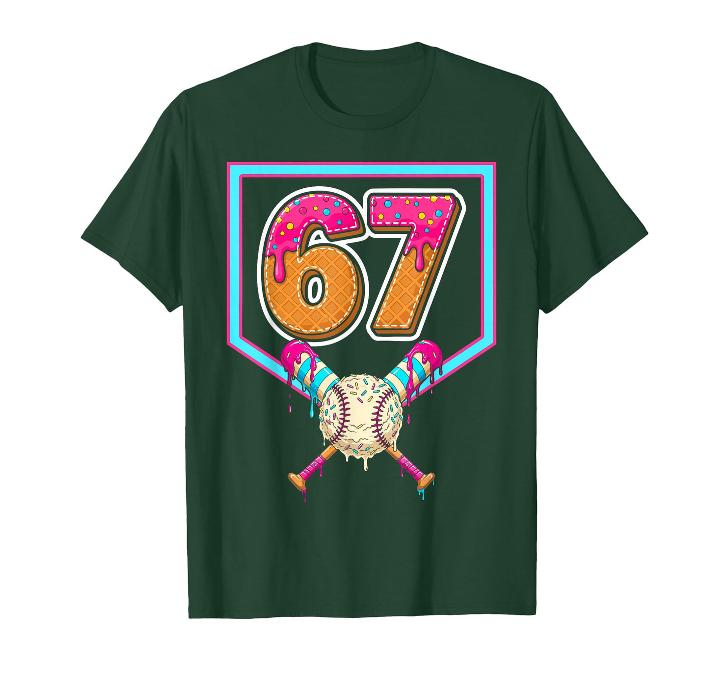 Baseball Ice Cream Drip Number 67 Player 67th Birthday T-Shirt