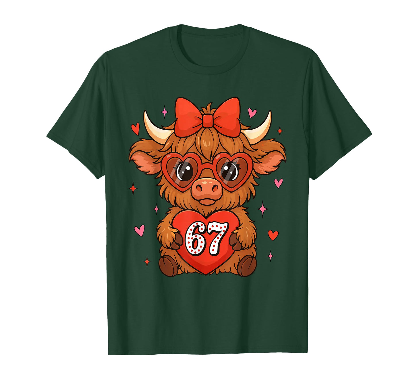 67 Meme Six Seven Cute Valentine Highland Cow Coquette Women T-Shirt