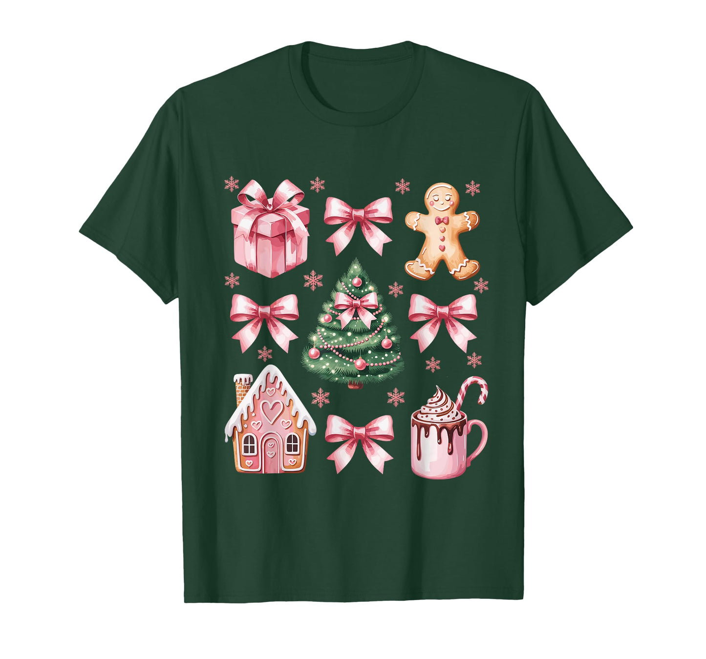 Christmas Coquette Bow Pink Gingerbread Xmas Women Girls T-Shirt
