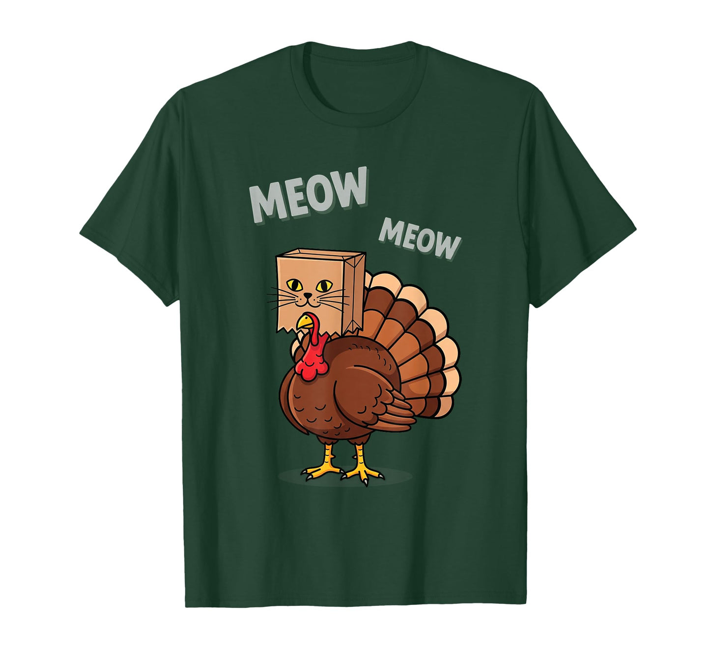 Thanksgiving Turkey Cat Meow Funny Men Women Thanksgiving T-Shirt