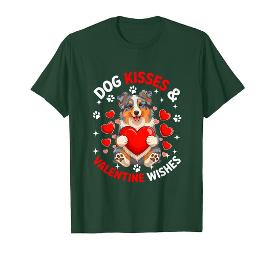 Dog Kisses and Valentine Wishes Cute Aussie Owner Kids T-Shirt