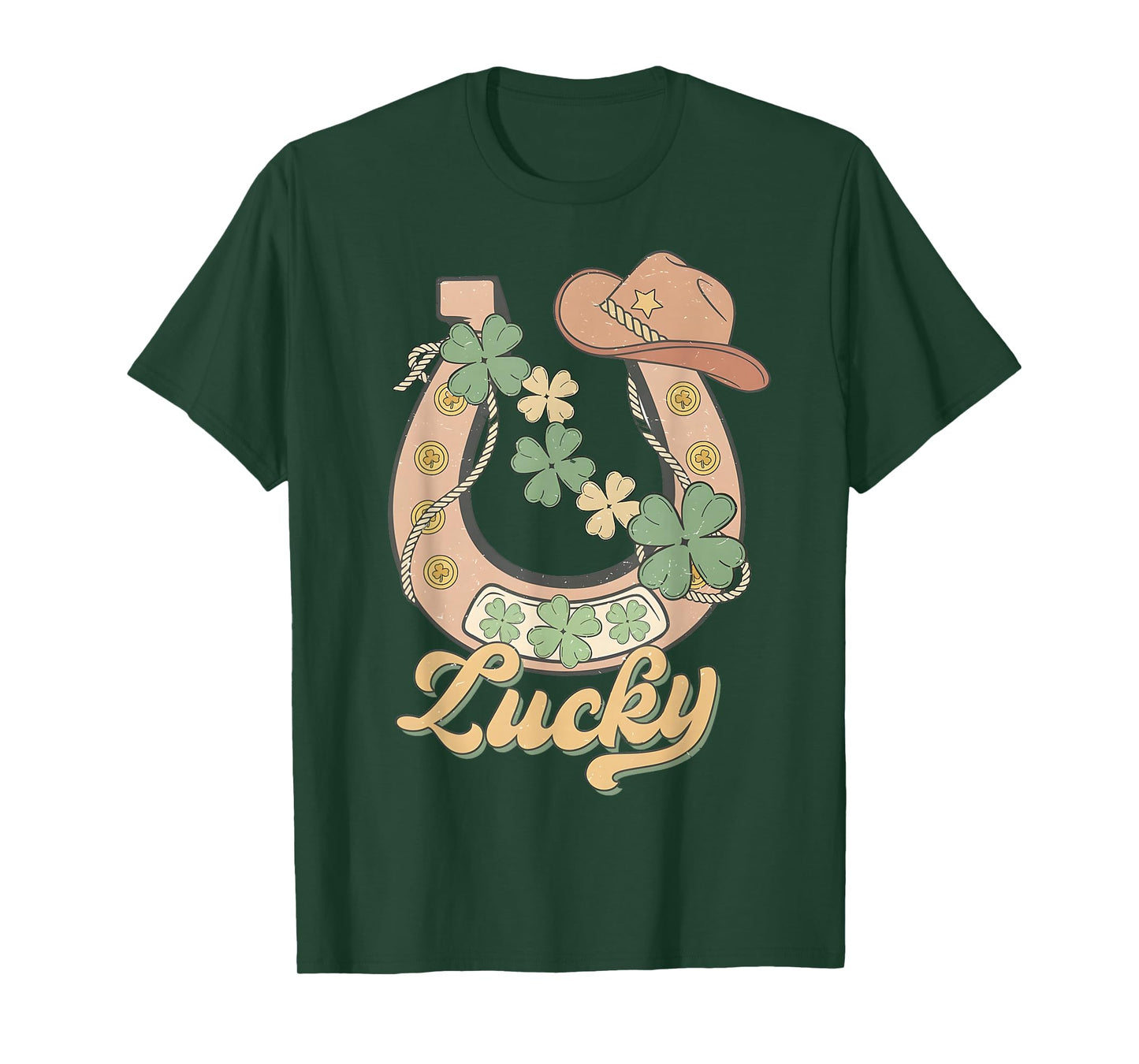 Howdy Cowboy Retro St. Patrick's Day Lucky Horseshoe Western T-Shirt