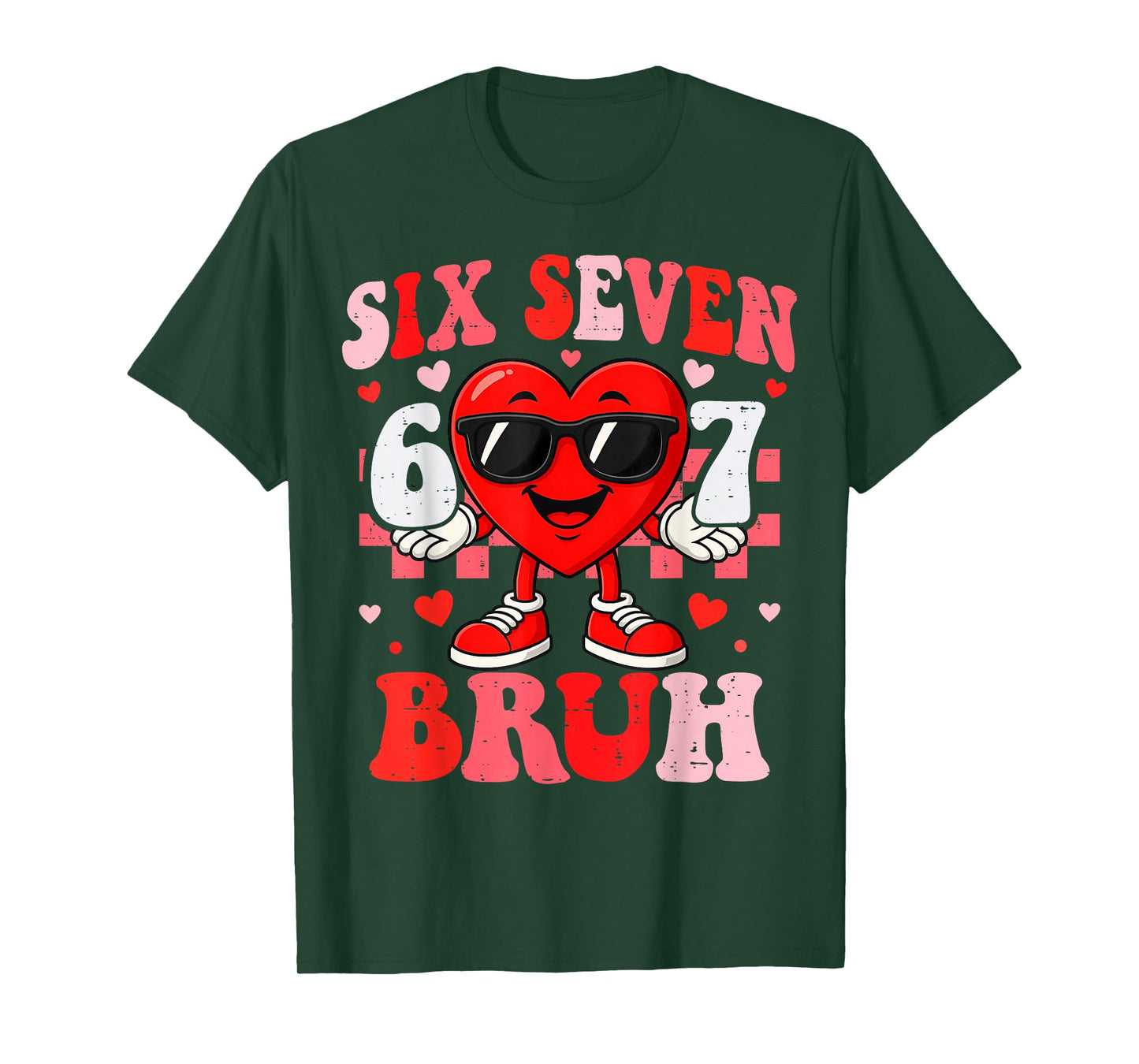 Six Seven Bruh Funny 67 Valentine Heart Boys Teens Kids T-Shirt