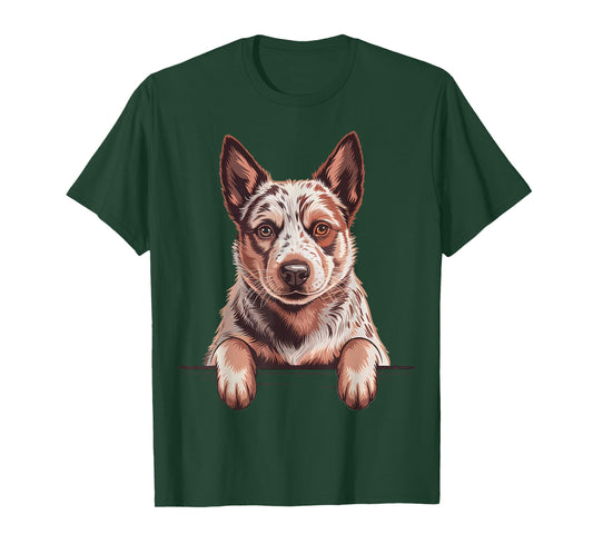 Red Heeler Funny Peeking Australian Cattle Dog Lover T-Shirt