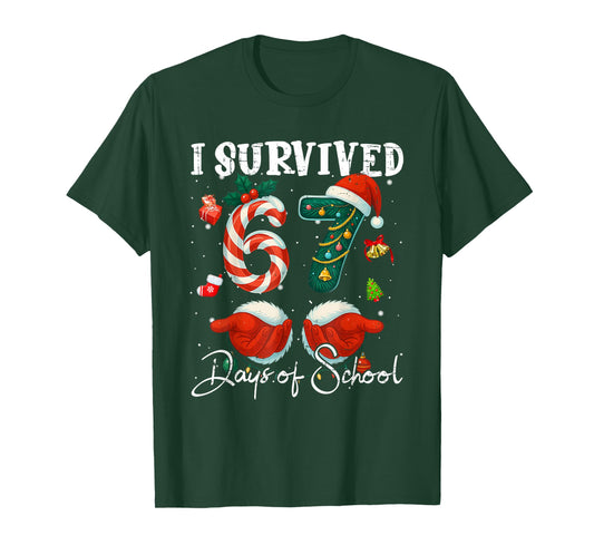 I Survived 67 Days of School Christmas Candy Cane Six Seven T-Shirt