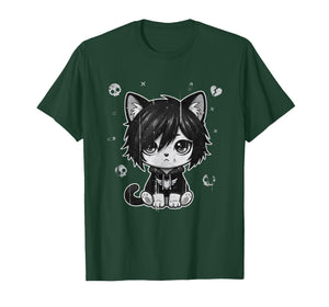 Goth Girl Emo Gothic Cat, Punk Dark Music, Grunge Cute Kitty T-Shirt