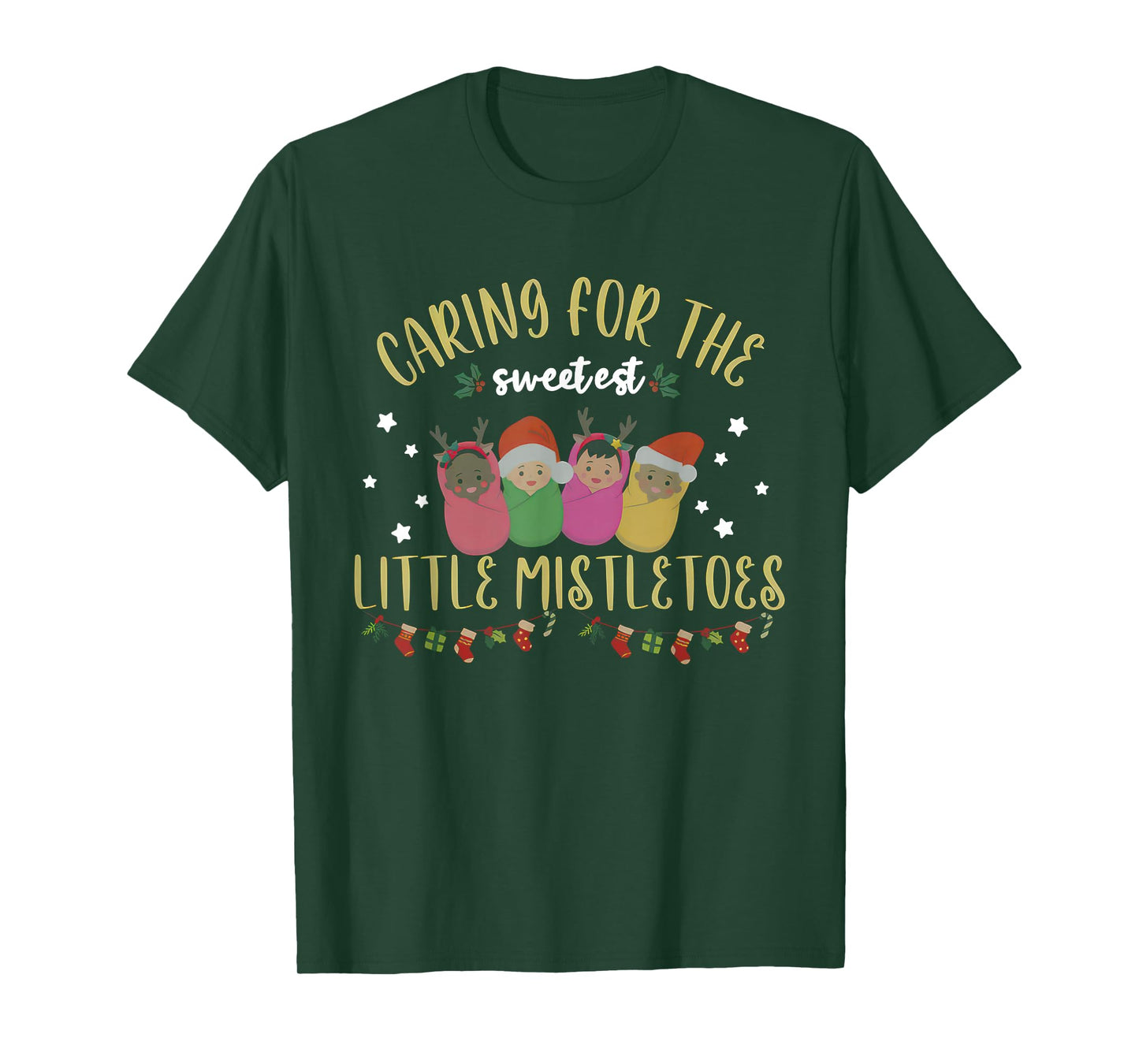 Nicu Nurse Christmas Sweetest Mistletoes Mother Baby Nurse T-Shirt