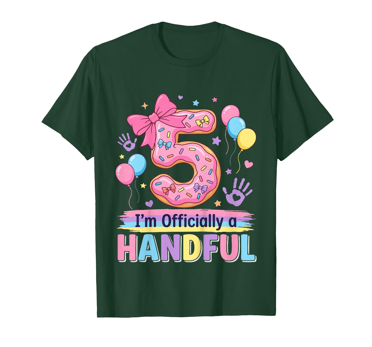 Kids Officially A Handful 5th Birthday Shirt Girl Boy Five 5 Year T-Shirt