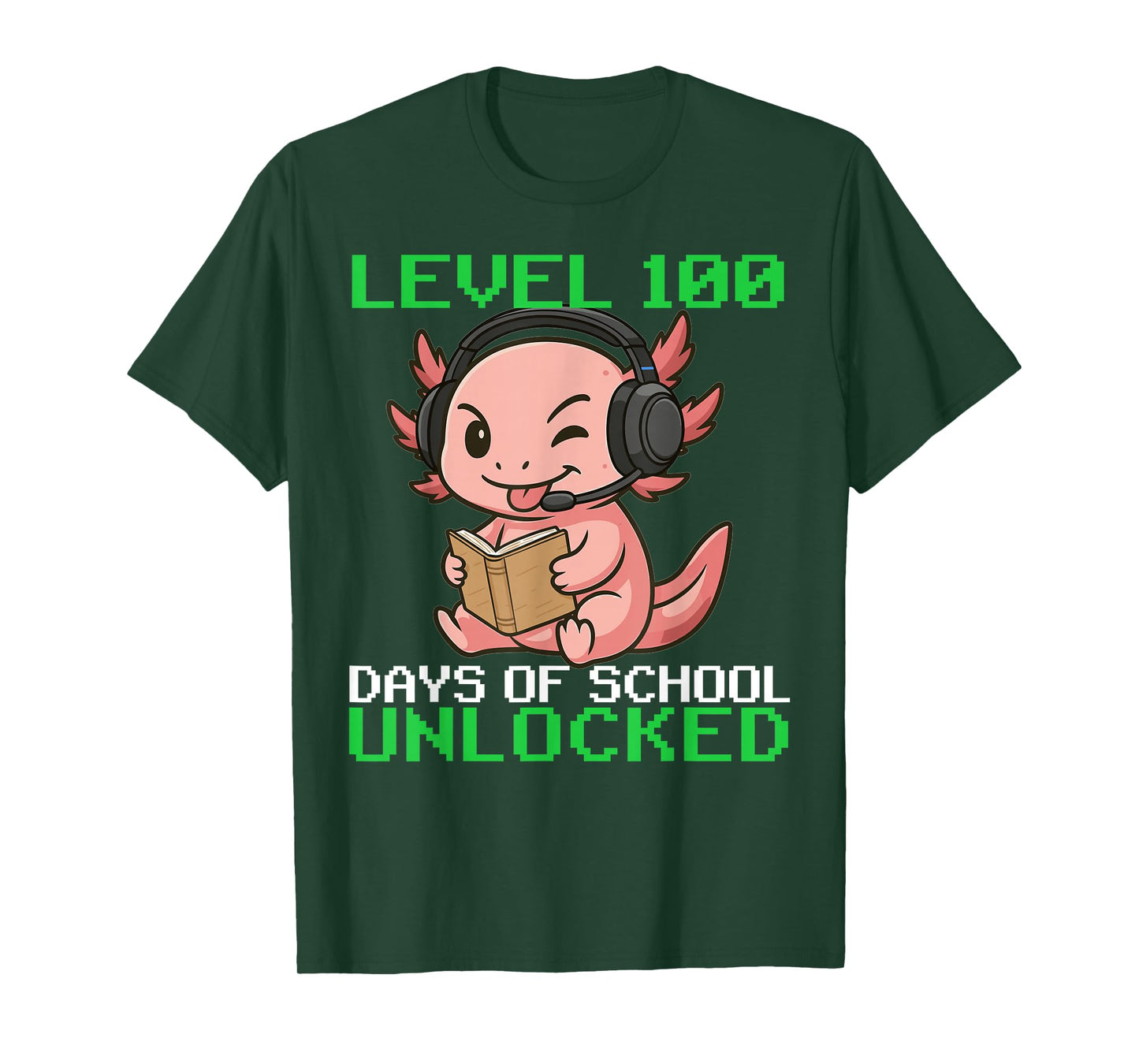 100th Days of School Axolotl Gaming Level 100 Unlocked T-Shirt