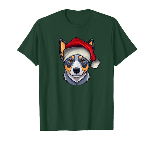Funny Santa Hat Xmas Pajamas Blue Heeler Dog Christmas T-Shirt