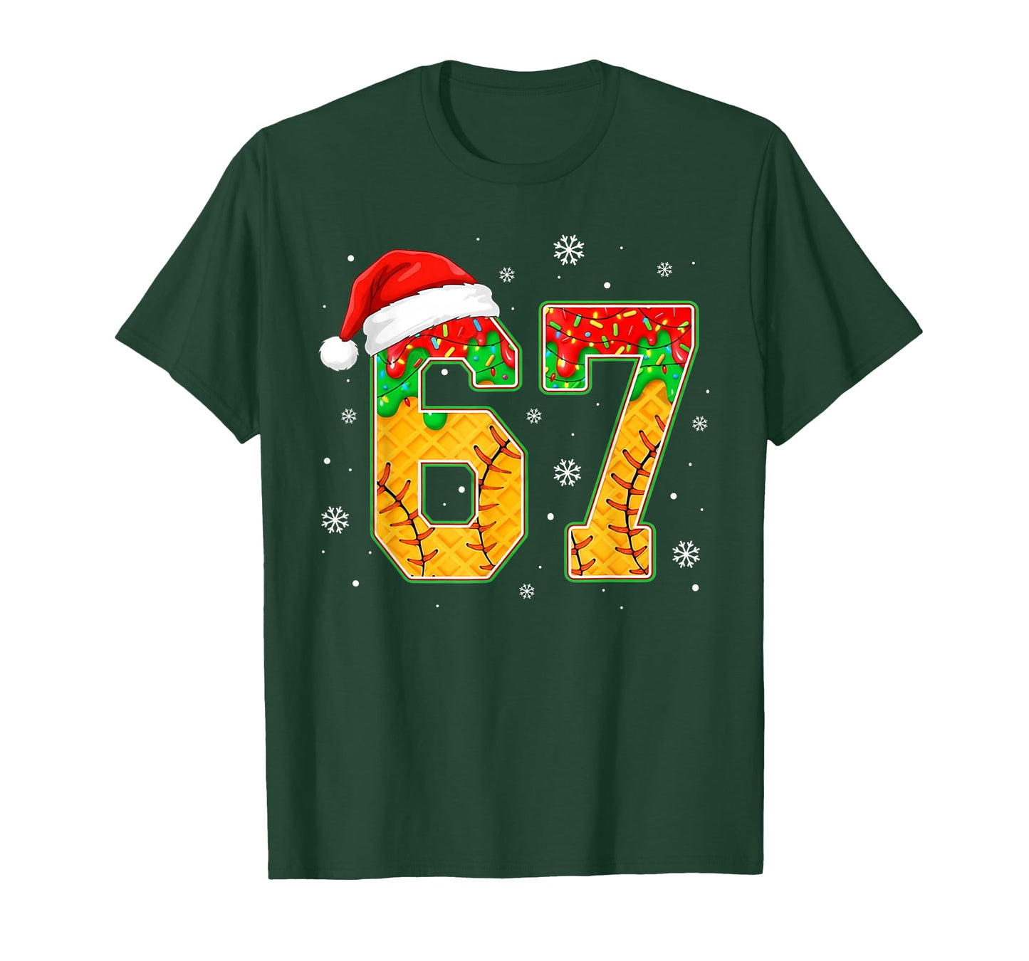 Funny Meme 67 Christmas Baseball Ice Cream Men Boy Xmas T-Shirt