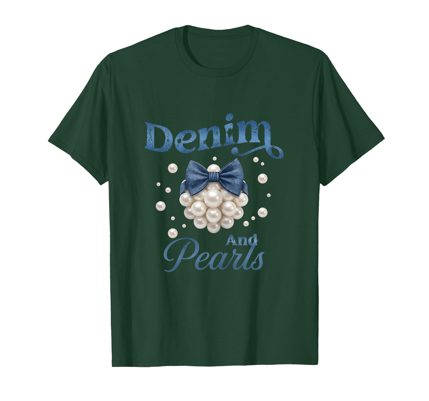 Denim and Pearls Bow Jean Western Cowgirl Ladies Girls Women T-Shirt