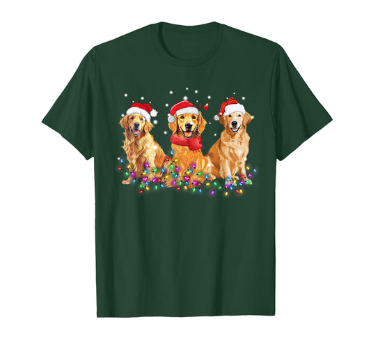 Golden Retriever Dog Christmas Lights Cute Matching Family T-Shirt