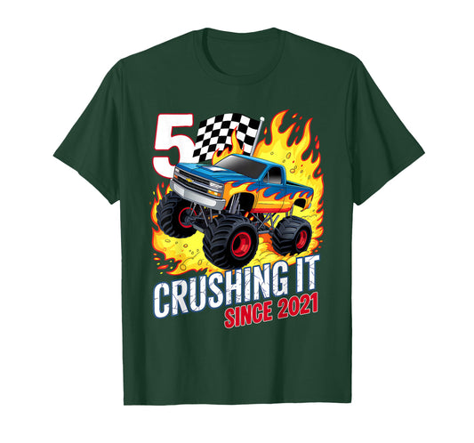 Birthday Monster Truck 5 Year Old Boys 5th Party Born 2021 T-Shirt