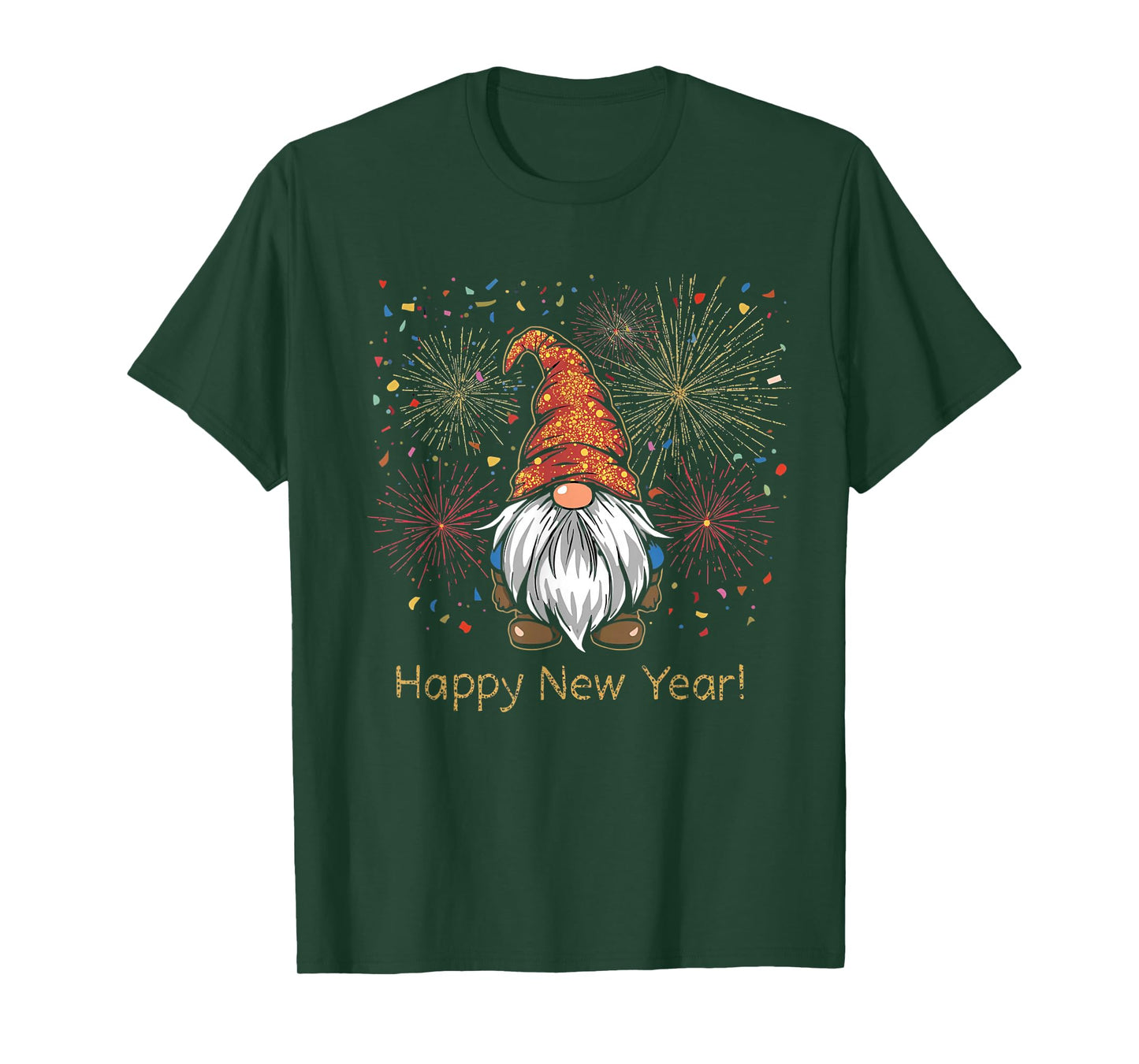 Happy New Year 2026 Gnomes Fireworks Confetti T-Shirt