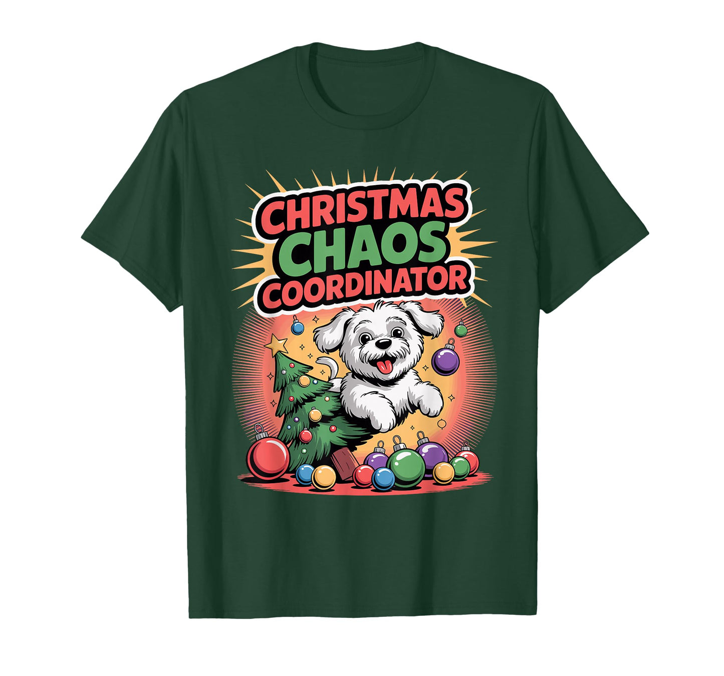 Christmas Chaos Coordinator Xmas Puppy Funny Maltese T-Shirt