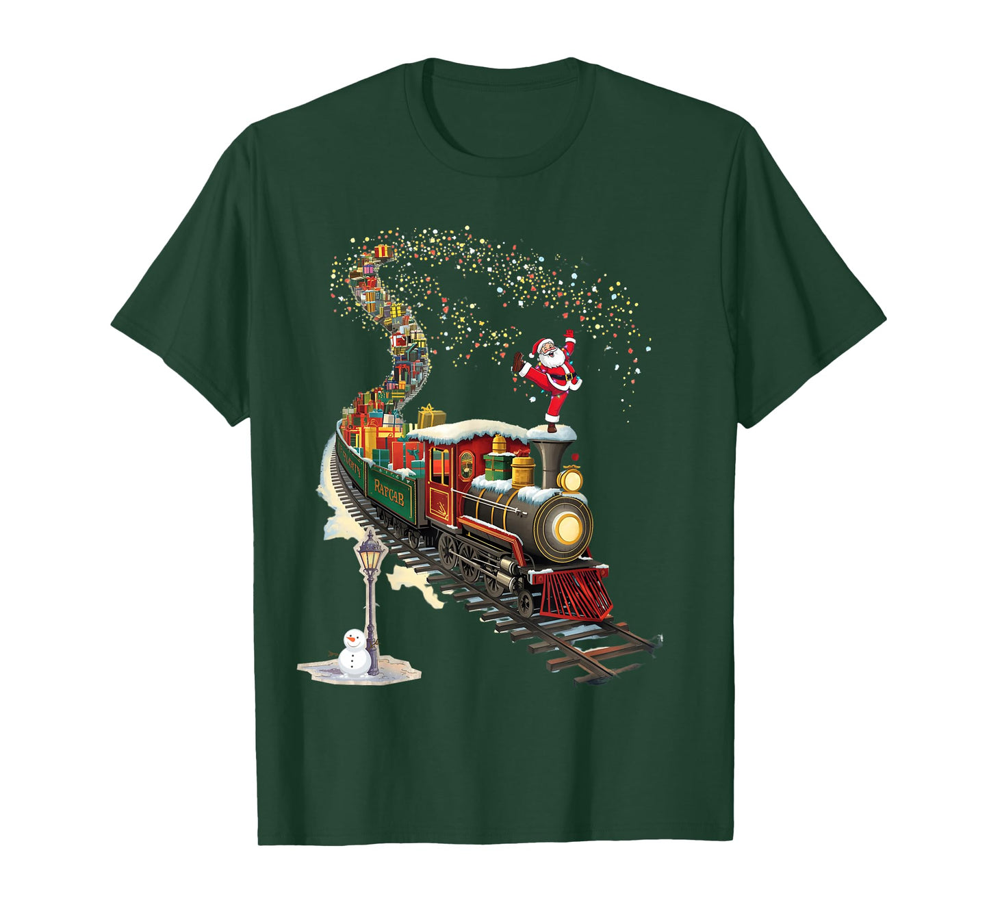 Santa Train Lights Christmas Tee Quirky Holiday Humor T-Shirt