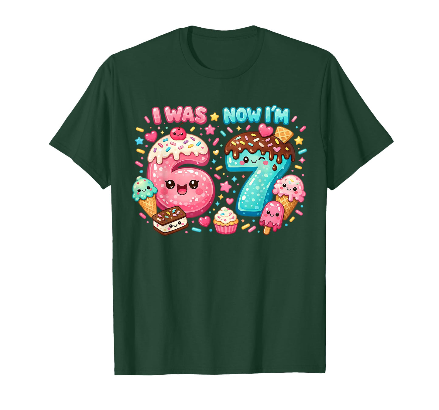I was 6 Now I'm 7 Dripping Ice Cream Lover 67 Meme Birthday T-Shirt